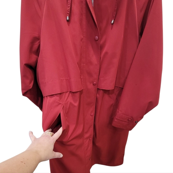 Vintage L.L.Bean Red Rain Coat Long Trench Jacket Wool Liner Hooded Women’s XL P - Picture 7 of 17